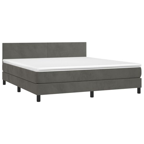 vidaXL Cama box spring colch&oacute;n y LED terciopelo gris oscuro 160x200 cm