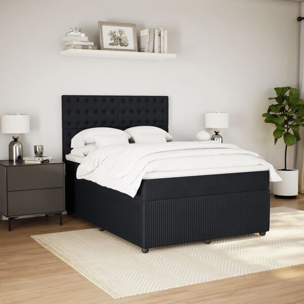 vidaXL Cama box spring con colch&oacute;n terciopelo negro 140x190 cm