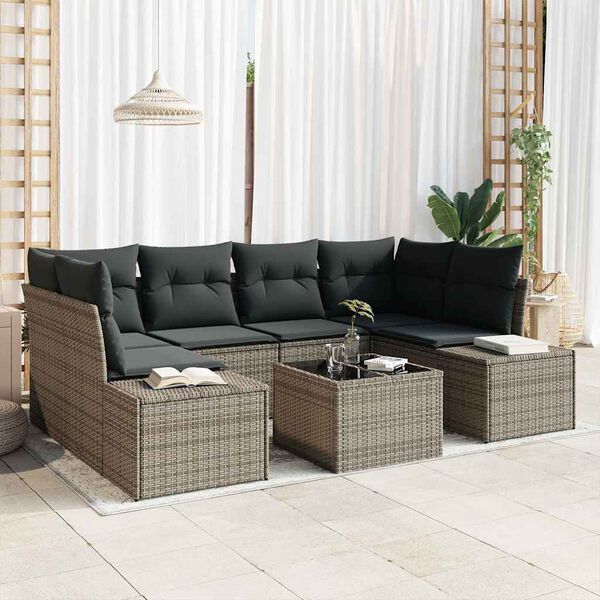vidaXL Conjunto de sofá de jardín con cojín 7 pcs Gris ratán sintético