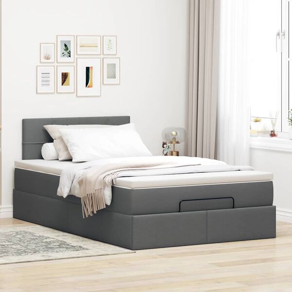 vidaXL Cama otomana con colch&oacute;n gris oscuro 120x200 cm tela