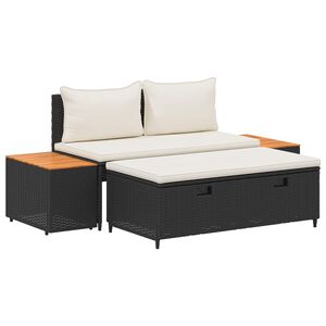 vidaXL Conjunto de sof&aacute;s de exterior con coj&iacute;n 4 pcs Negro y Crema