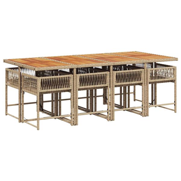 vidaXL Set comedor de jard&iacute;n 9 pzas con cojines rat&aacute;n sint&eacute;tico beige