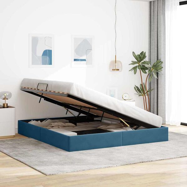 vidaXL Cama con almacenamiento Azul Oscuro 160 x 200 cm Terciopelo