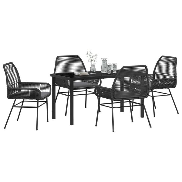 vidaXL Conjunto de Comedor de Jard&iacute;n 5 pcs Negro rat&aacute;n sint&eacute;tico