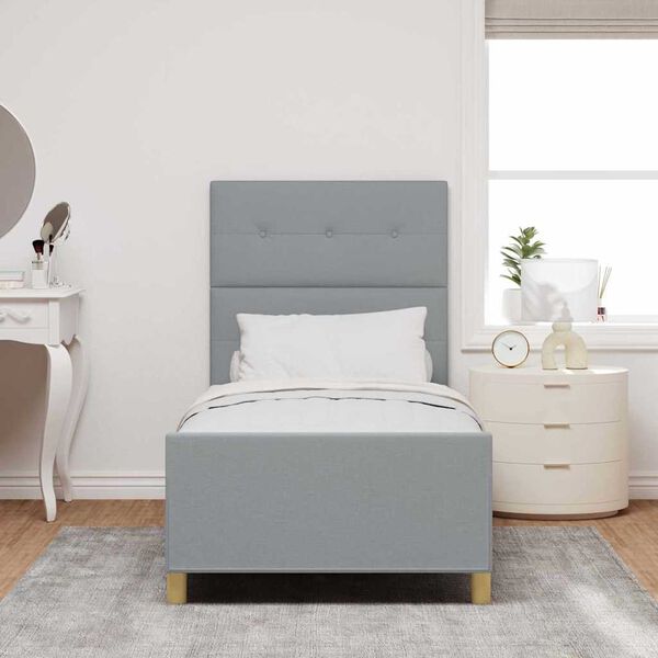 vidaXL Estructura de cama con cabecera Gris claro 90 x 200 cm tela