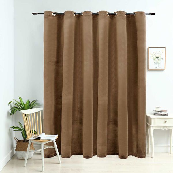 vidaXL Cortina opaca con anillas de metal terciopelo beige 290x245 cm