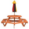 vidaXL Mesa de picnic hexagonal 6 ni&ntilde;os agujero sombrilla madera abeto