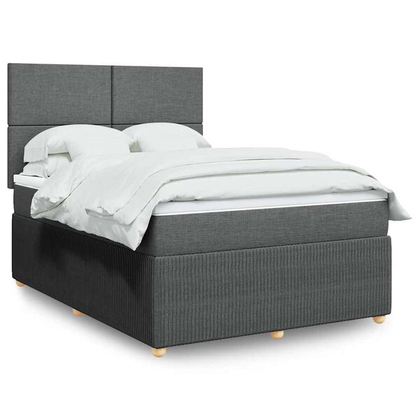 vidaXL Cama box spring con colch&oacute;n tela gris oscuro 160x200 cm