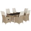 vidaXL Set de mesa y sillas de jard&iacute;n 7 pzas y cojines rat&aacute;n PE beige
