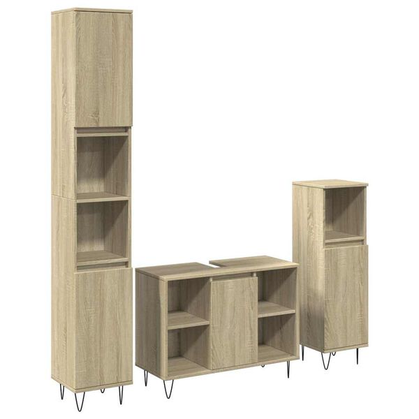 vidaXL Set de muebles de ba&ntilde;o 3 pzas madera contrachapada roble Sonoma