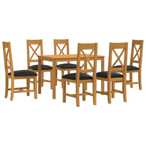 vidaXL Conjunto de comedor 7 uds. Negro Madera de Roble S&oacute;lido