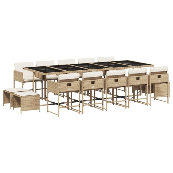 vidaXL Set comedor de jard&iacute;n con cojines 15 pzas rat&aacute;n sint&eacute;tico beige