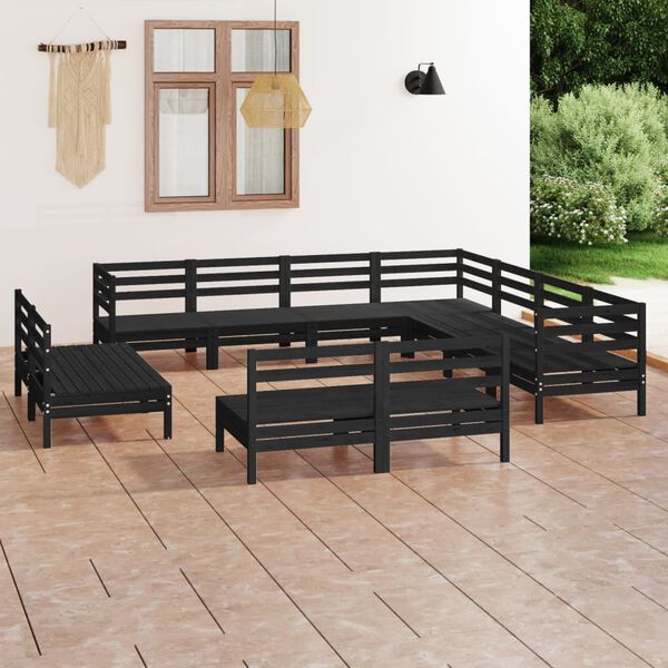 vidaXL Juego de muebles de jard&iacute;n 11 pzas madera maciza de pino negro