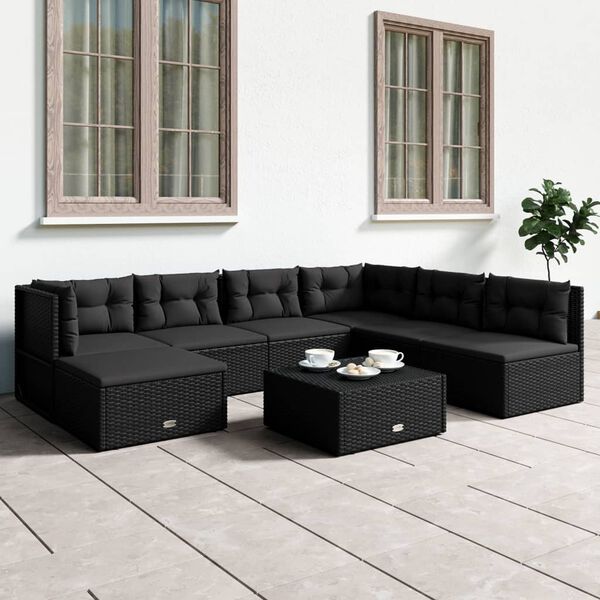 vidaXL Set de muebles de jard&iacute;n y cojines 7 pzas rat&aacute;n sint&eacute;tico negro