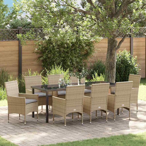 vidaXL Conjunto de Comedor de Jard&iacute;n 9 pcs Beige rat&aacute;n sint&eacute;tico