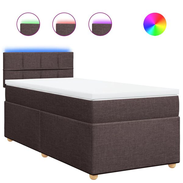 vidaXL Cama box spring con colch&oacute;n tela marr&oacute;n oscuro 80x200 cm