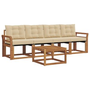 vidaXL Conjunto de sof&aacute;s de exterior con coj&iacute;n 5 pcs Natural y Beige