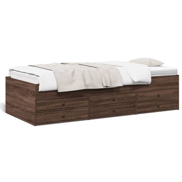 vidaXL Sof&aacute; cama con cajones sin colch&oacute;n roble marr&oacute;n 90x190 cm
