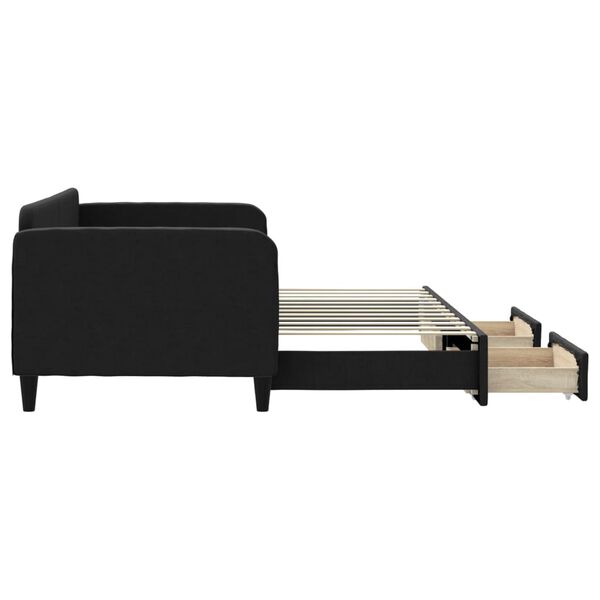 vidaXL Sof&aacute; cama nido con cajones tela negro 90x200 cm