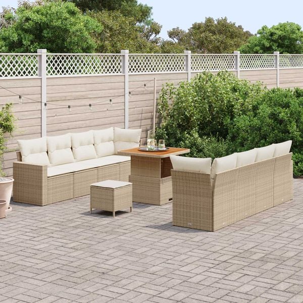 vidaXL Conjunto de sof&aacute;s de jard&iacute;n 11 pcs Beige rat&aacute;n sint&eacute;tico