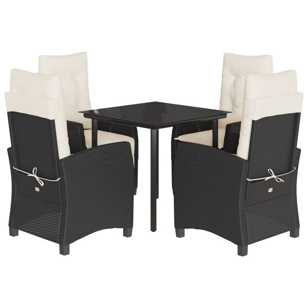 vidaXL Set de muebles jard&iacute;n 5 pzas con cojines rat&aacute;n sint&eacute;tico negro