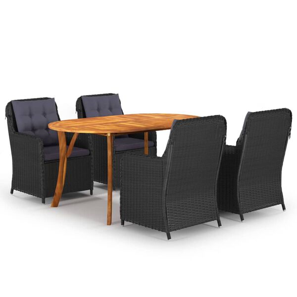 vidaXL Juego de comedor para jard&iacute;n 5 piezas negro