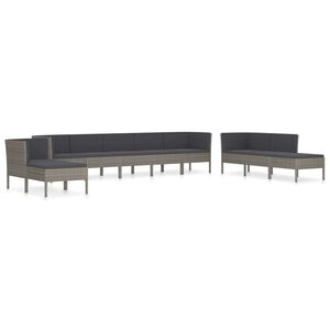 vidaXL Set de muebles de jard&iacute;n 10 pzas y cojines rat&aacute;n sint&eacute;tico gris