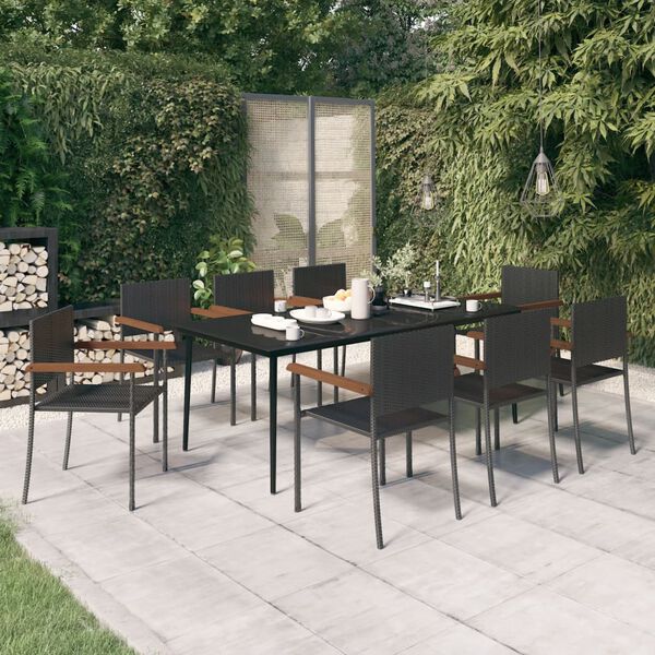 vidaXL Juego de comedor de jard&iacute;n 9 piezas negro