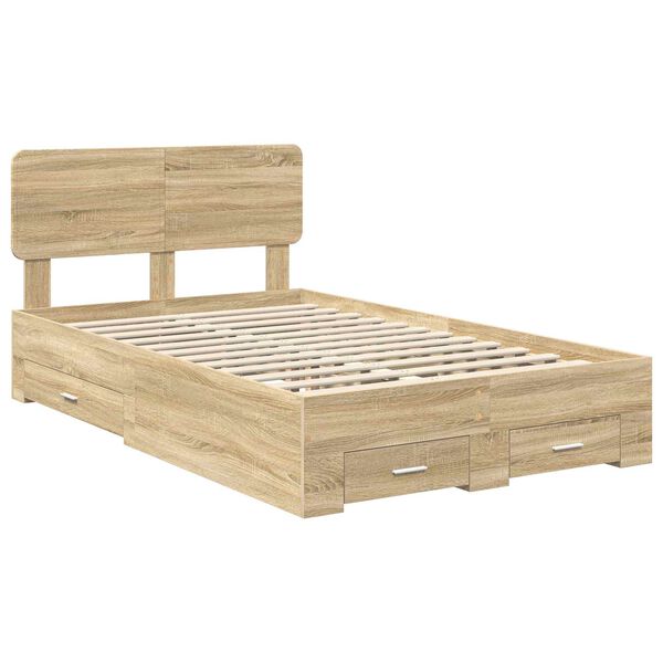 vidaXL Estructura de cama con cabecera Roble Sonoma 135 x 190 cm