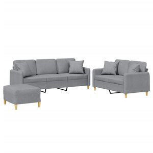 vidaXL Juego de sof&aacute;s con cojines 3 piezas tela gris claro