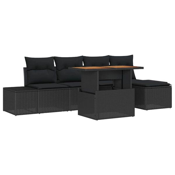 vidaXL Conjunto de Comedor de Jard&iacute;n con coj&iacute;n 6 pcs Negro y Marr&oacute;n