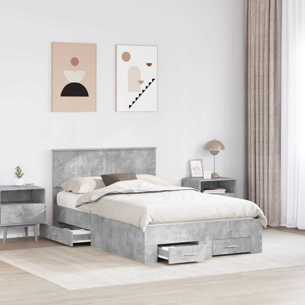 vidaXL Estructura de cama con cabecera Gris Concreto 120 x 200 cm