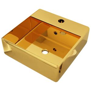 vidaXL Lavabo con rebosadero 41x41x15 cm cer&aacute;mica dorado