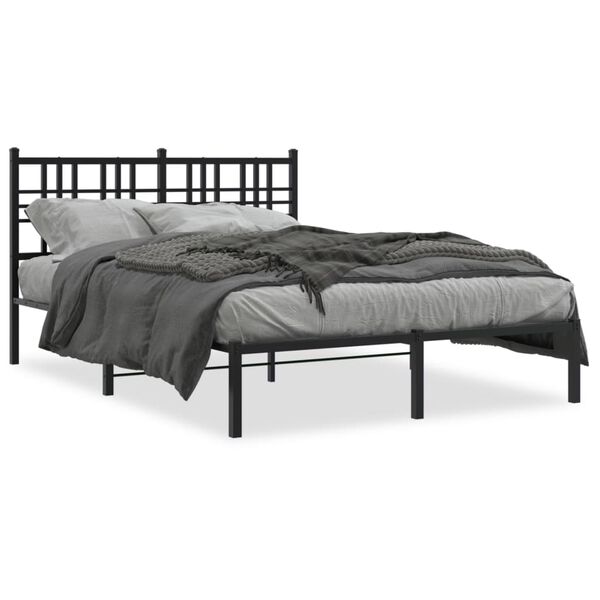 vidaXL Estructura cama sin colchón con cabecero metal negro 135x190 cm