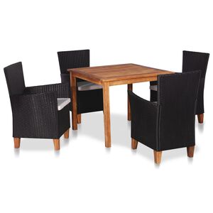 vidaXL Set de comedor de jard&iacute;n 5 pzas rat&aacute;n sint&eacute;tico negro y marr&oacute;n