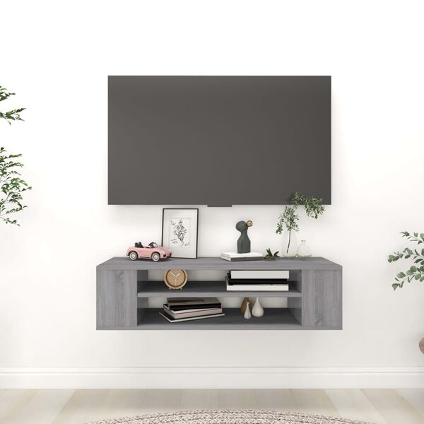 vidaXL Mueble de TV colgante madera contrachapada gris 100x30x26,5 cm