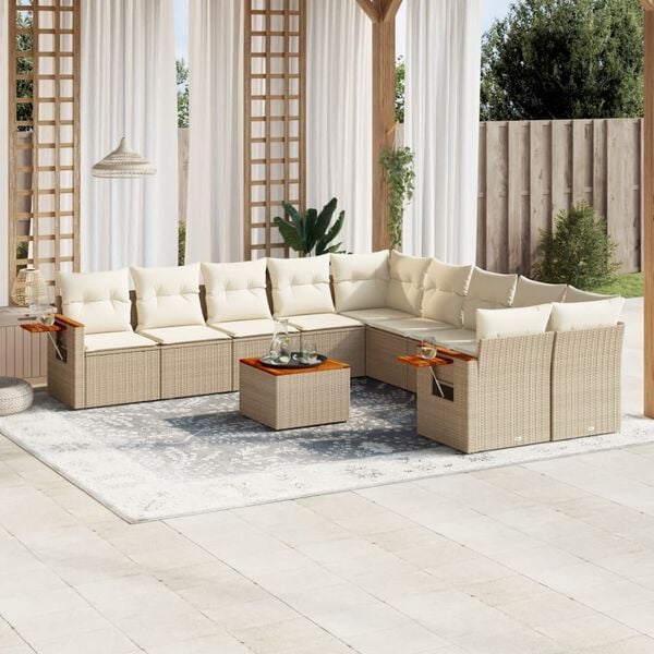 vidaXL Set de sof&aacute;s de jard&iacute;n 11pzas con cojines rat&aacute;n sint&eacute;tico beige
