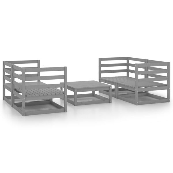 vidaXL Muebles de jard&iacute;n 5 piezas gris madera de pino maciza