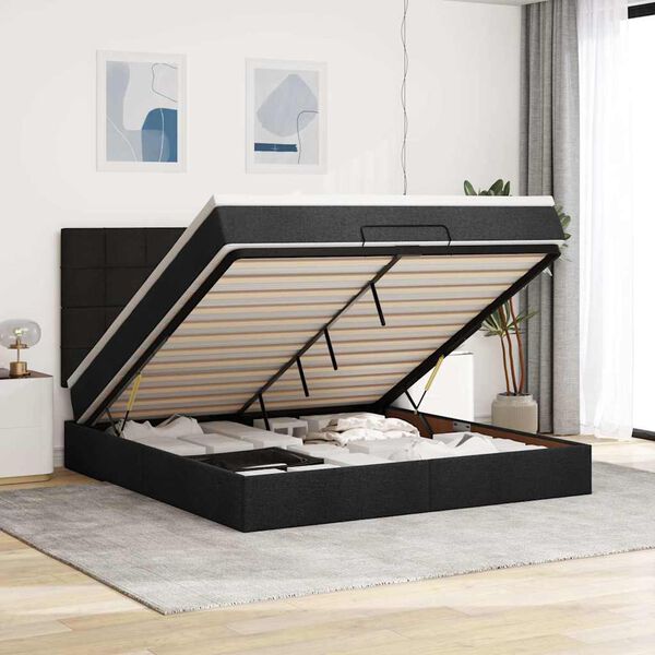 vidaXL Estructura de cama otomana con colch&oacute;n tela negra 180x200cm