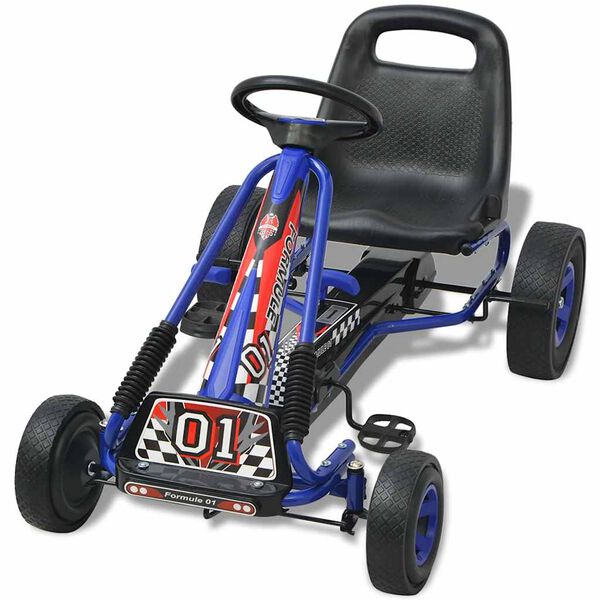 vidaXL Kart con pedales asiento ajustable azul