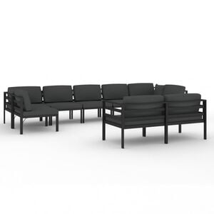 vidaXL Set muebles de jard&iacute;n 9 pzas y cojines aluminio gris antracita