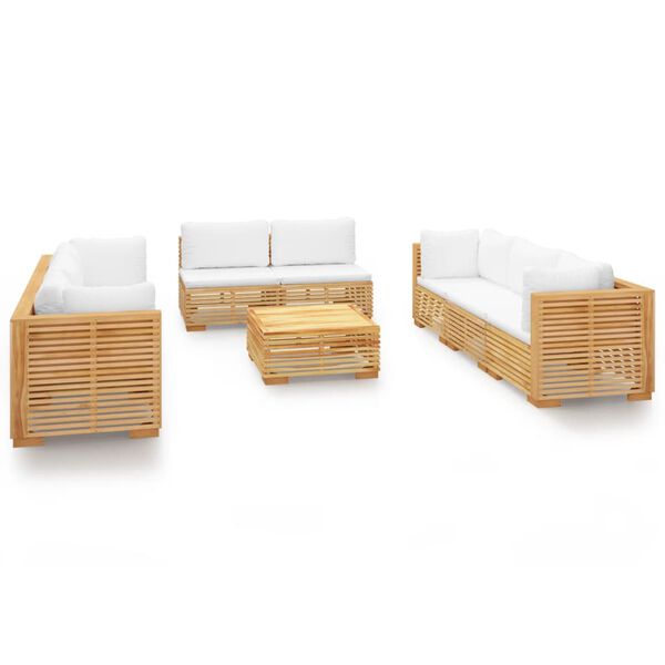 vidaXL Juego muebles de jard&iacute;n 9 piezas y cojines madera maciza teca