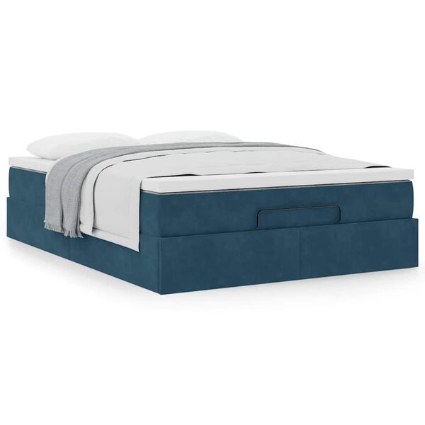 vidaXL Estructura de cama otomana con colch&oacute;n terciopelo azul oscuro