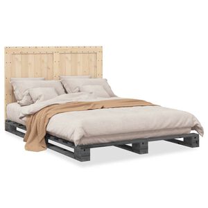 vidaXL Estructura de cama con cabecero madera pino gris 140x200 cm