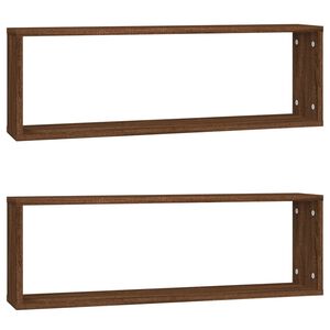 vidaXL Estante c&uacute;bico de pared 2 uds madera roble marr&oacute;n 80x15x26,5 cm