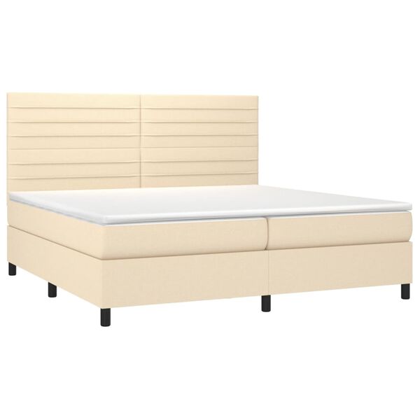 vidaXL Cama box spring colch&oacute;n y luces LED tela crema 200x200 cm
