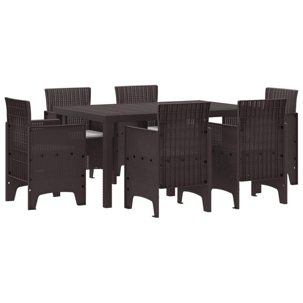 vidaXL Conjunto de Comedor de Jard&iacute;n 7 pcs Marr&oacute;n Ratan Polt