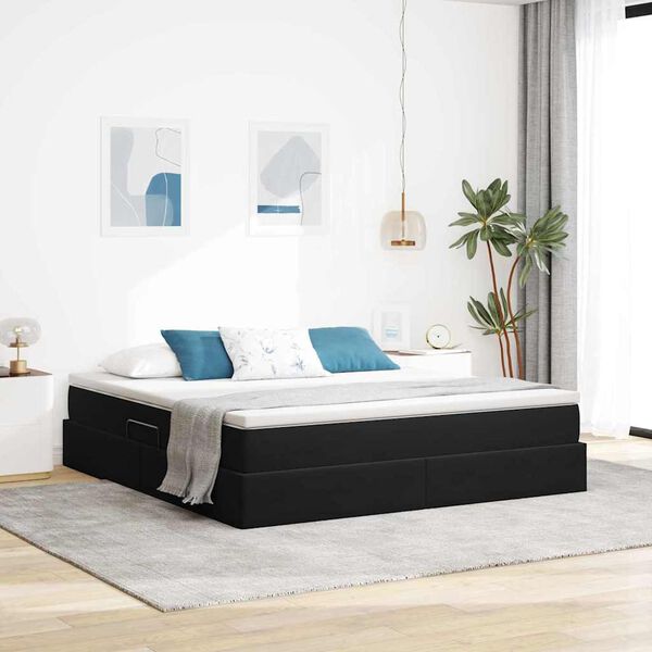 vidaXL Cama con almacenamiento y colch&oacute;n Negro 160 x 200 cm Terciopelo