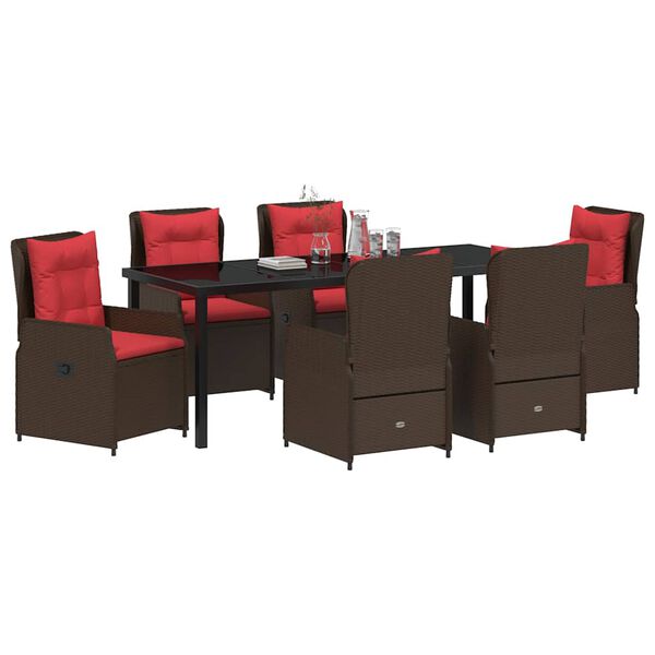 vidaXL Conjunto de Comedor de Jard&iacute;n 7 pcs Marr&oacute;n Polirat&aacute;n