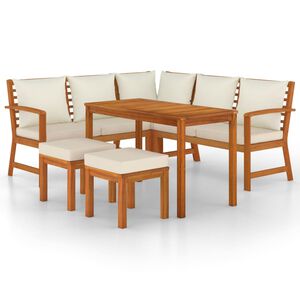 vidaXL Juego comedor de jard&iacute;n 6 pzas con cojines madera maciza acacia